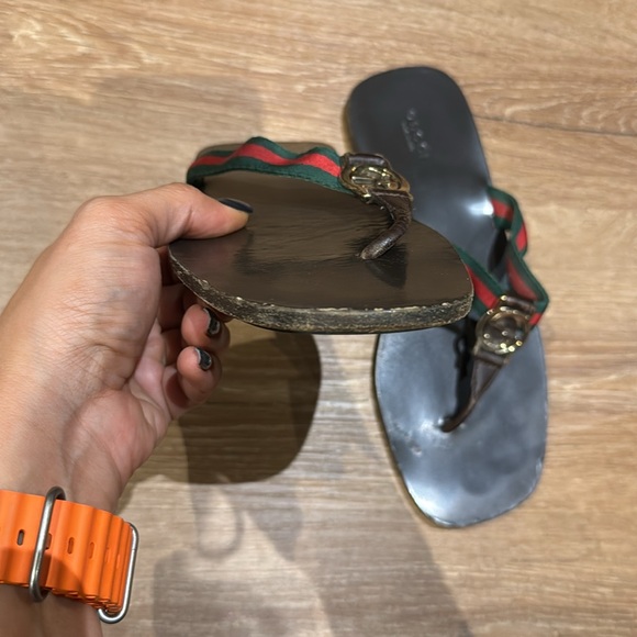 Pre-owned GG Interlocking Web Leather Flip Flops 40 - Picture 5 of 8
